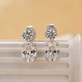 1.2Ct Oval Cut & Round Cut Stud Earrings In Sterling Silver Luxury Highlight