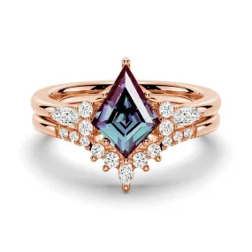 Subtle Vibe 2 CT. Art Deco Kite Cut Alexandrite Engagement Ring Set With Moissanite Accents