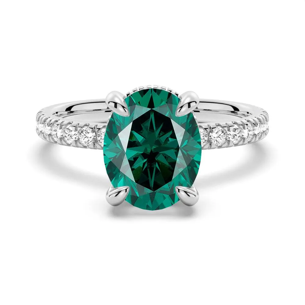 2 CT. Micropav?? Oval Green Moissanite Engagement Ring With Hidden Halo Elegant Craft