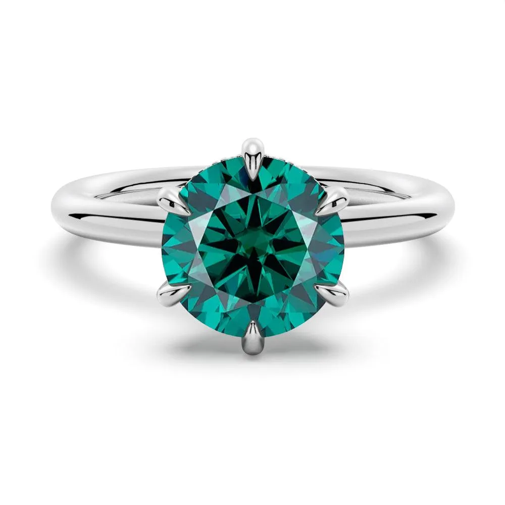2 CT. Six Prong Solitaire Green Moissanite Engagement Ring With Hidden Halo Fashionable Design
