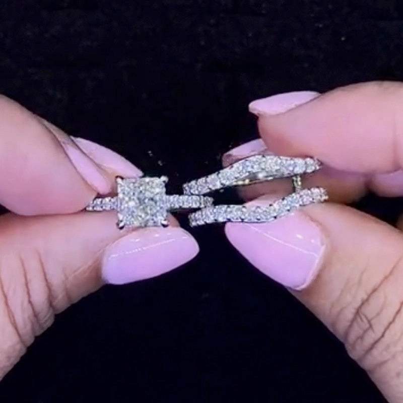 2.0Ct Princess Cut Insert Wedding Ring Set With Engagement Ring Enhancer Precious Shine