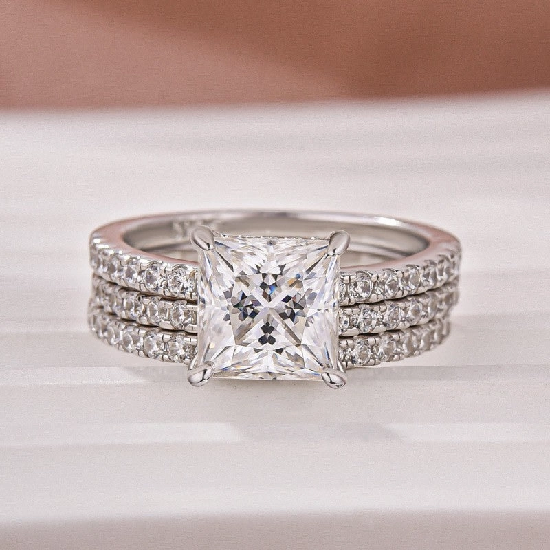 2.0Ct Princess Cut Pav?? White Gold Moissanite Diamond Wedding Ring Sparkle Finish Graceful Contour