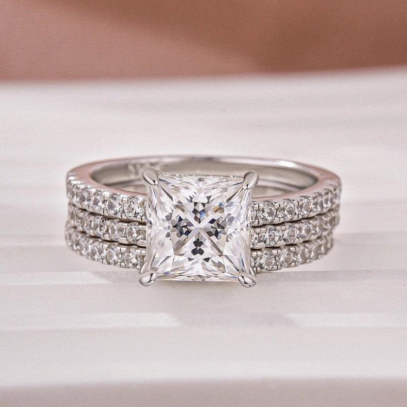 Timeless Mood Gloss Appeal 2.0Ct Princess Cut Pav?? White Gold Moissanite Diamond Wedding Ring