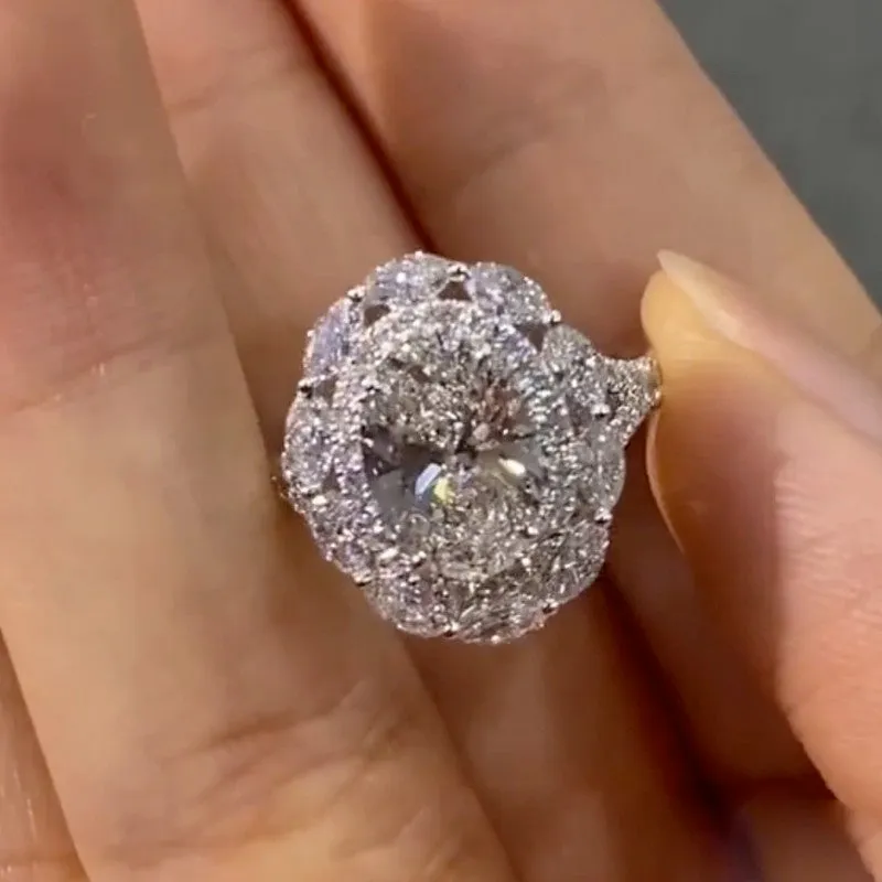 3.0Ct Oval Cut Halo Engagement Ring Travel Ring In Sterling Silver Sophisticated Embellishments