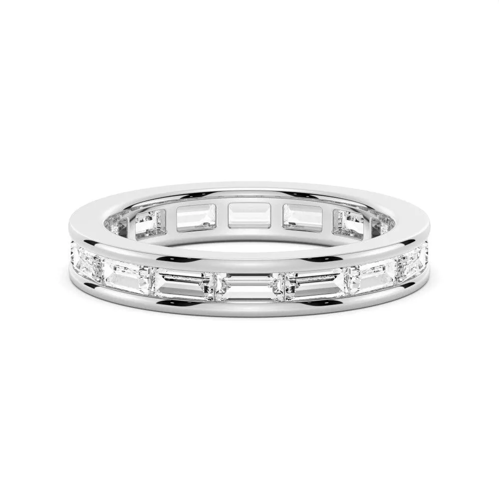 3.21 CT. Channel Set Baguette Cut Moissanite Wedding Eternity Band Modern Memento Artisan Detail