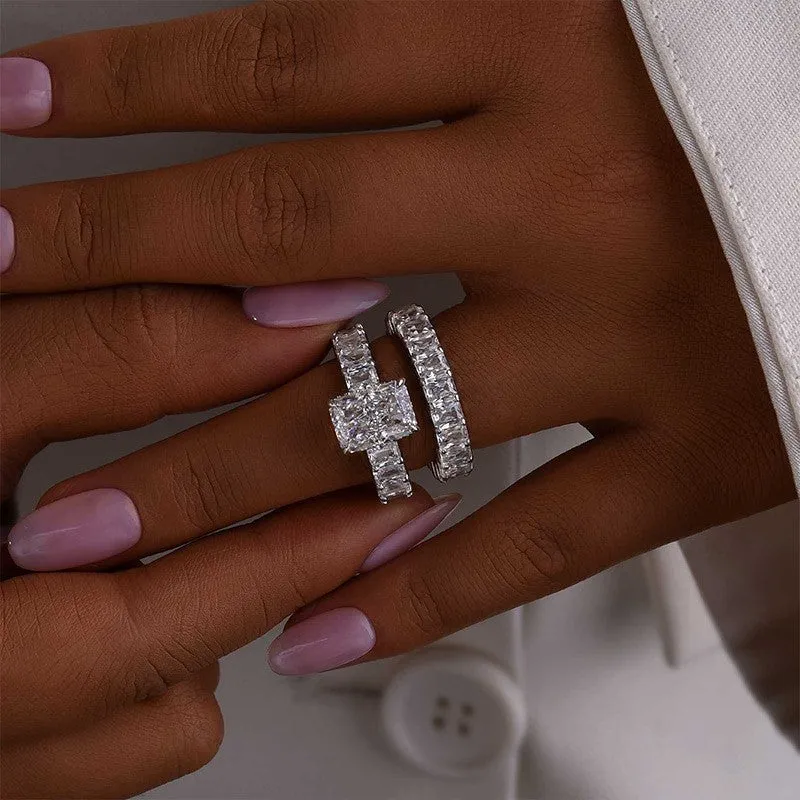 3.5Ct Luxe Radiant Cut Engagement Ring Travel Ring With Radiant Cut Wedding Band Soft Detail