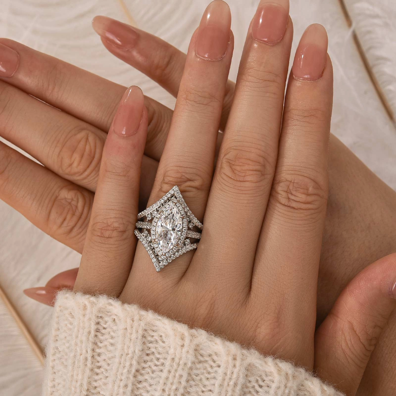 3.0Ct Halo Marquise Cut Insert Wedding Ring Set With Luxe Engagement Ring Enhancer Anniversary Gift