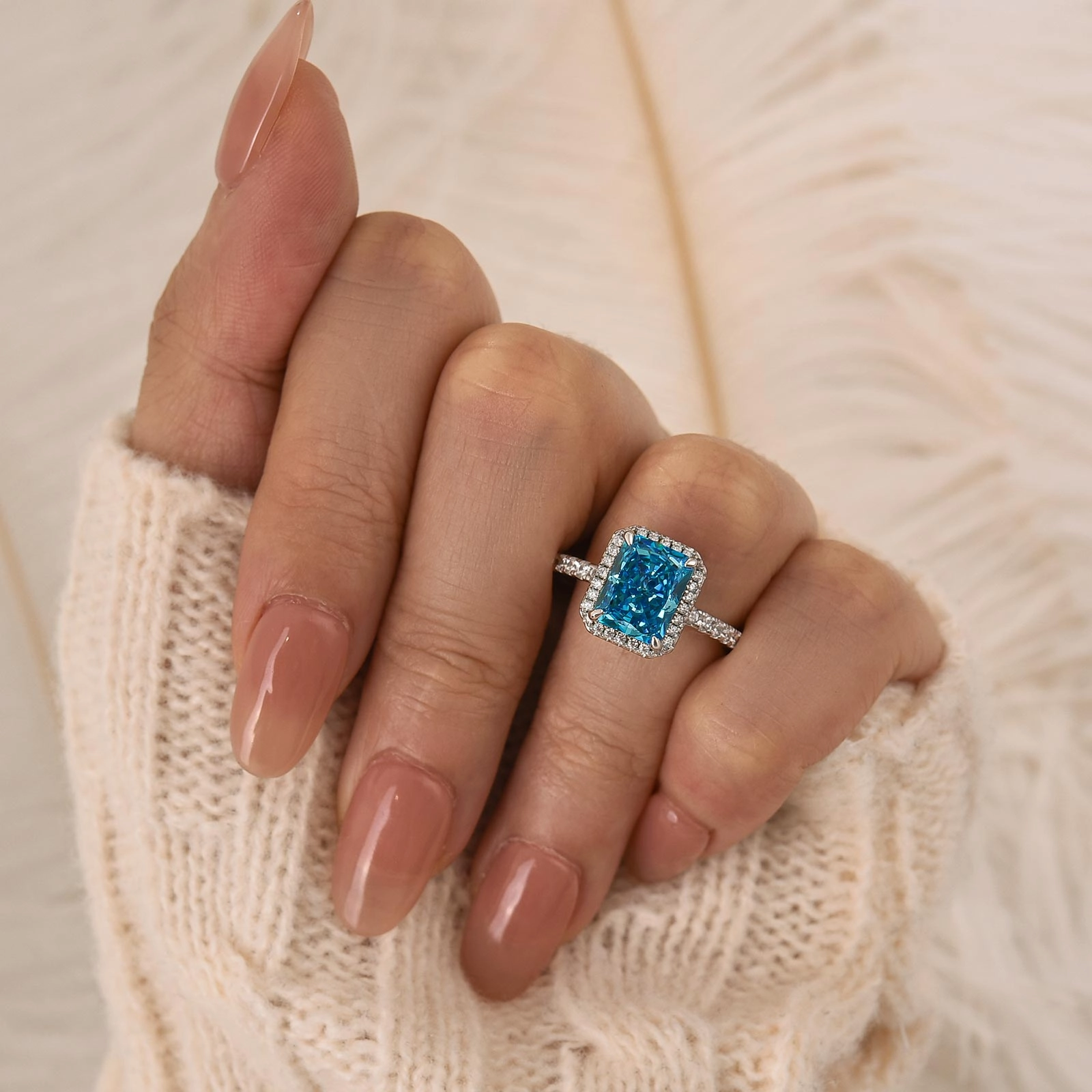 Luxury Shine 3.0Ct Radiant Cut Halo Engagement Ring Travel Ring In Sterling Silver