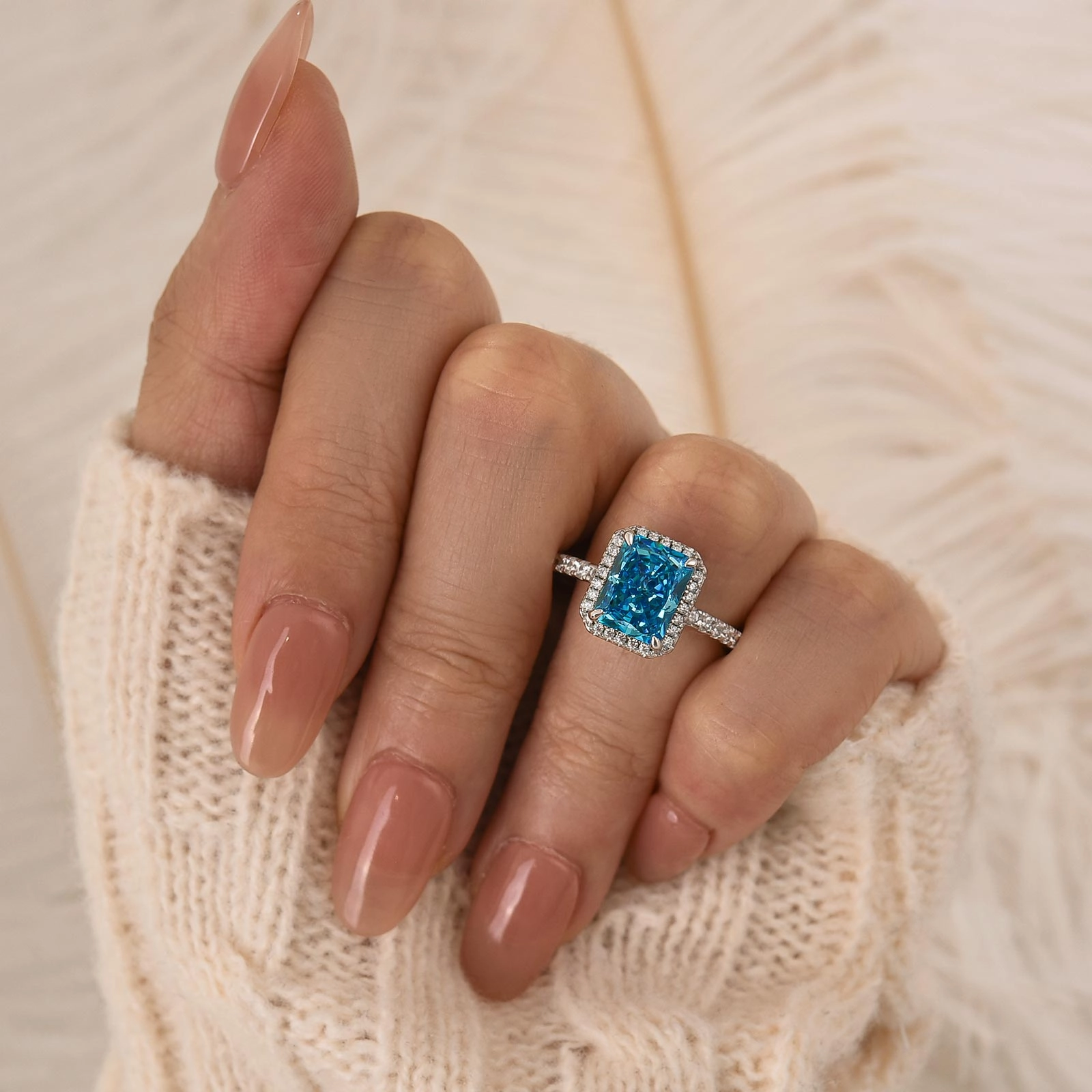 Graceful Form family event 3.0Ct Radiant Cut Halo Engagement Ring Travel Ring In Sterling Silver