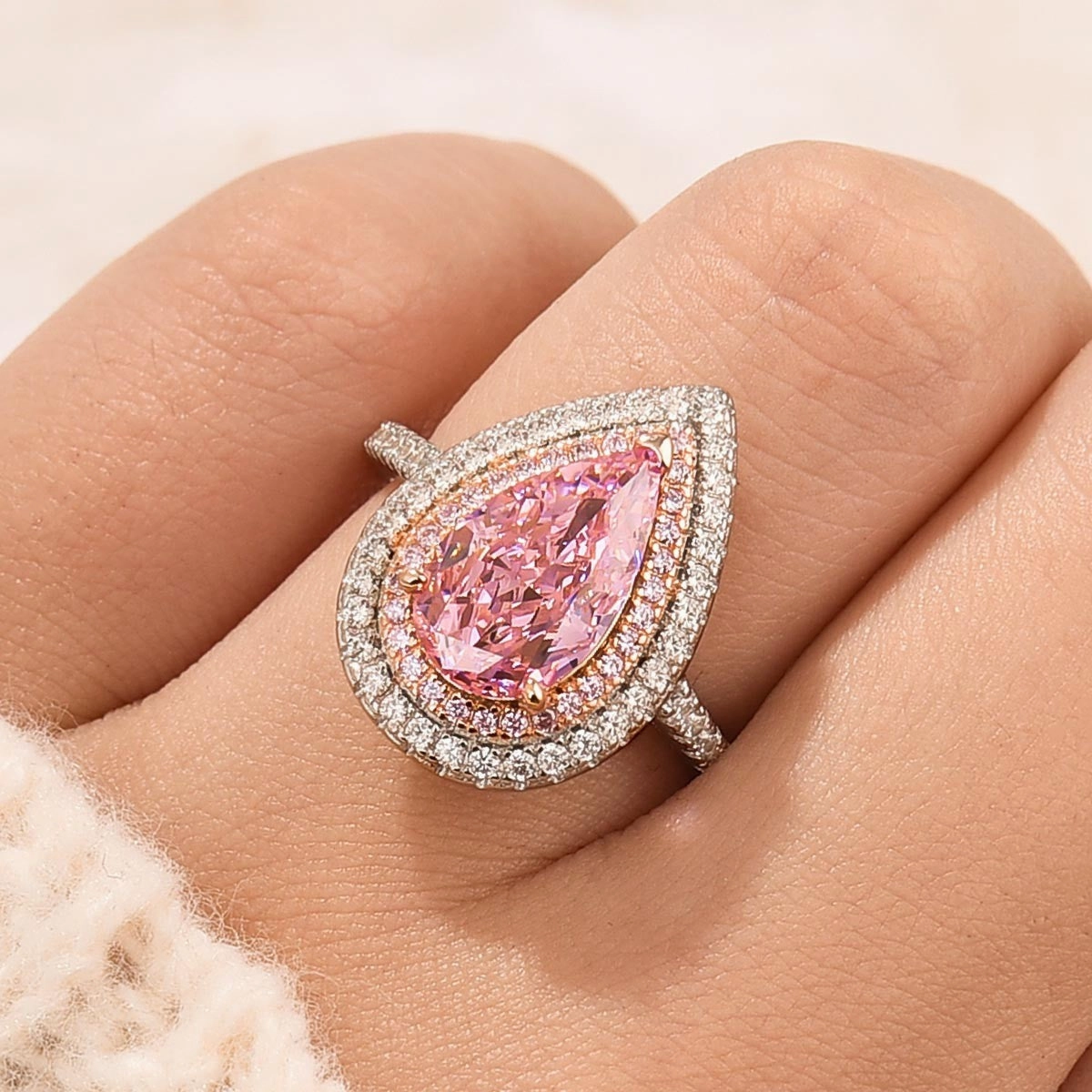 Signature Sparkle 3.5 Carat Double Halo Pear Cut Engagement Ring Travel Ring