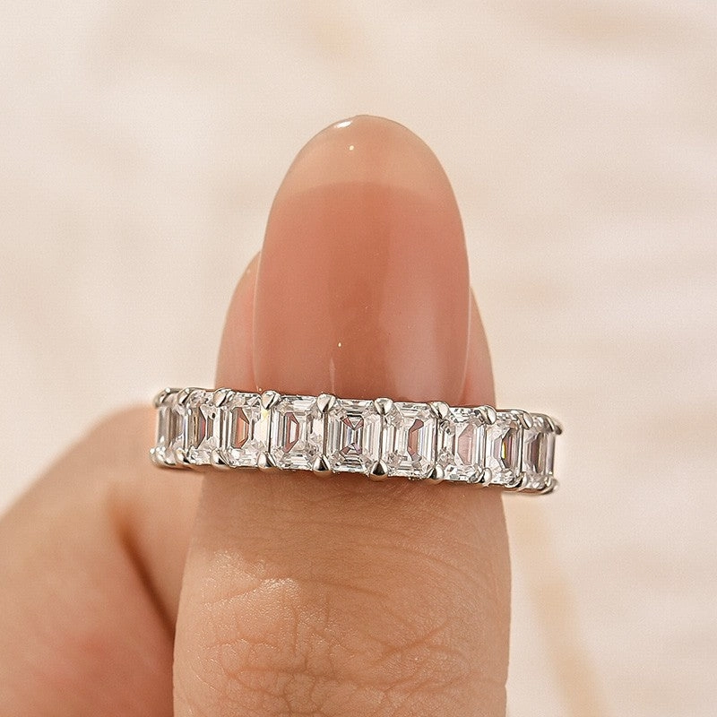 3.5Ct Emerald Cut Women's Wedding Band In Sterling Silver Effortless Elegance