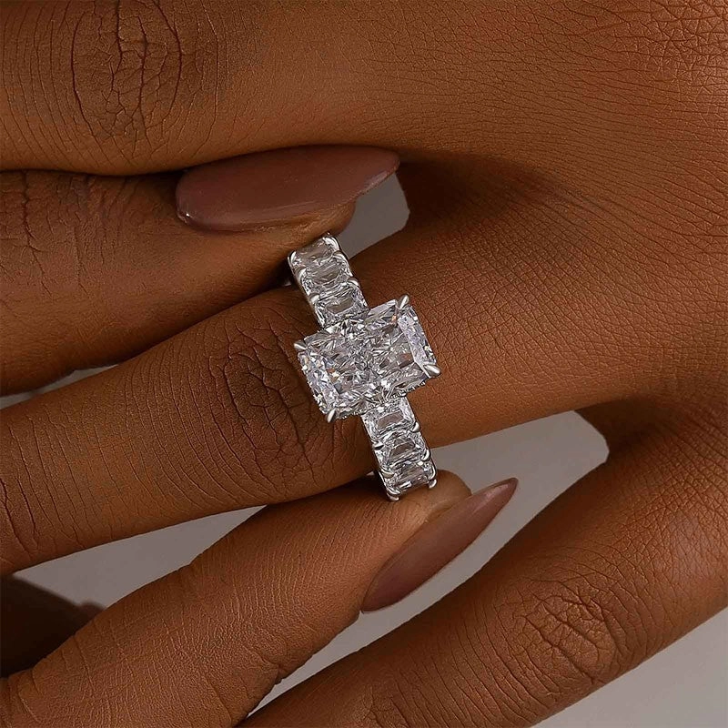 3.5Ct Radiant Cut Luxe Engagement Ring Travel Ring In Sterling Silver Graceful Accent