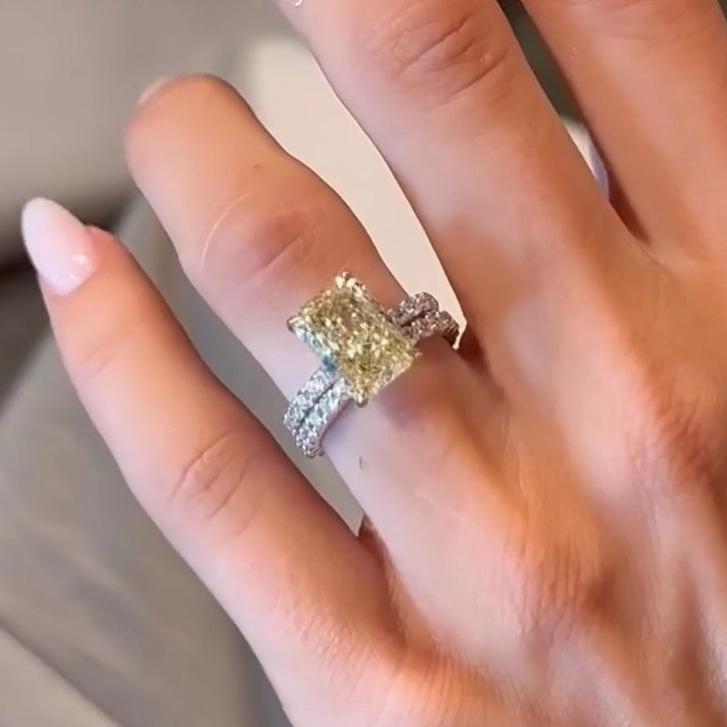 Dynamic Shape Sparkling Pieces 3.5Ct Radiant Cut Wedding Ring Set With Open Wedding Band