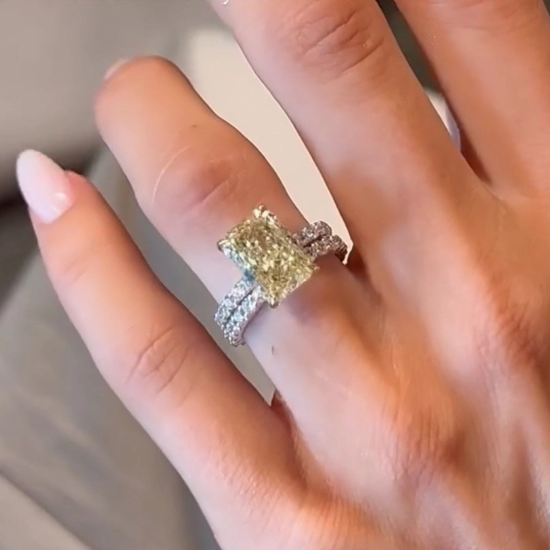 Luxurious Piece 3.5Ct Radiant Cut Wedding Ring Set With Open Wedding Band