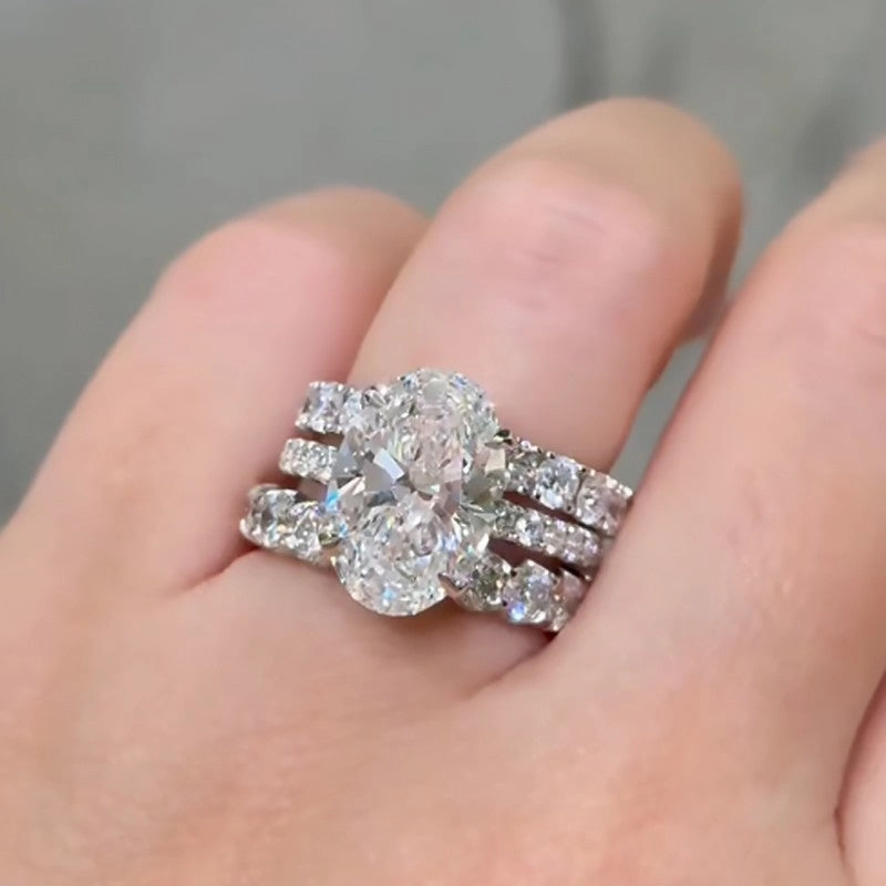 3PC 6.0Ct Oval Cut Wedding Ring Set With Two Classic Round Cut Wedding Bands Stylish Appeal