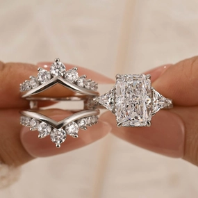 Distinctive Layer 3PC Wedding Ring Set 5.0Ct Radiant Cut White Gold Side Stone Engagement Rings With 2PC Pav?? Jacket Wedding Band