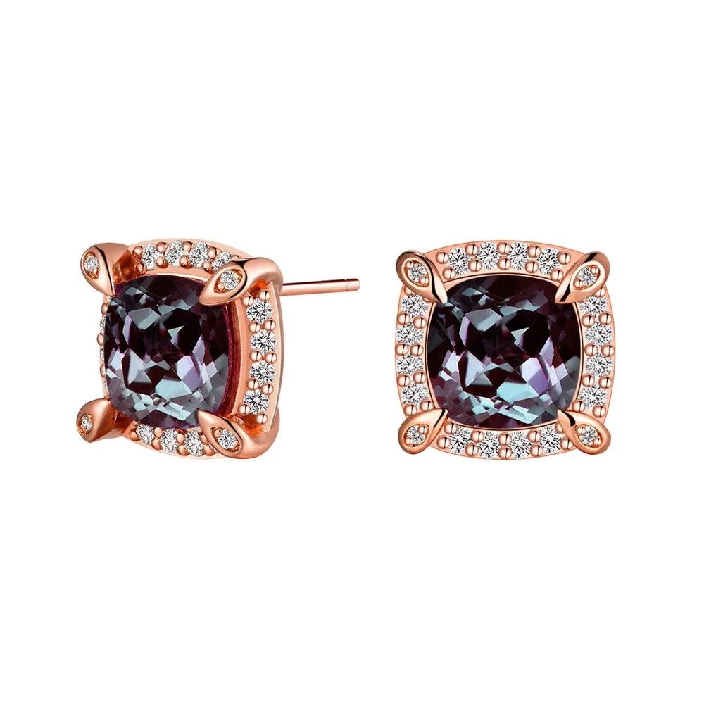 4 Ctw Cushion Cut Alexandrite Moissanite Pave Stud Earrings Sparkle Mood Radiant Jewelry Look