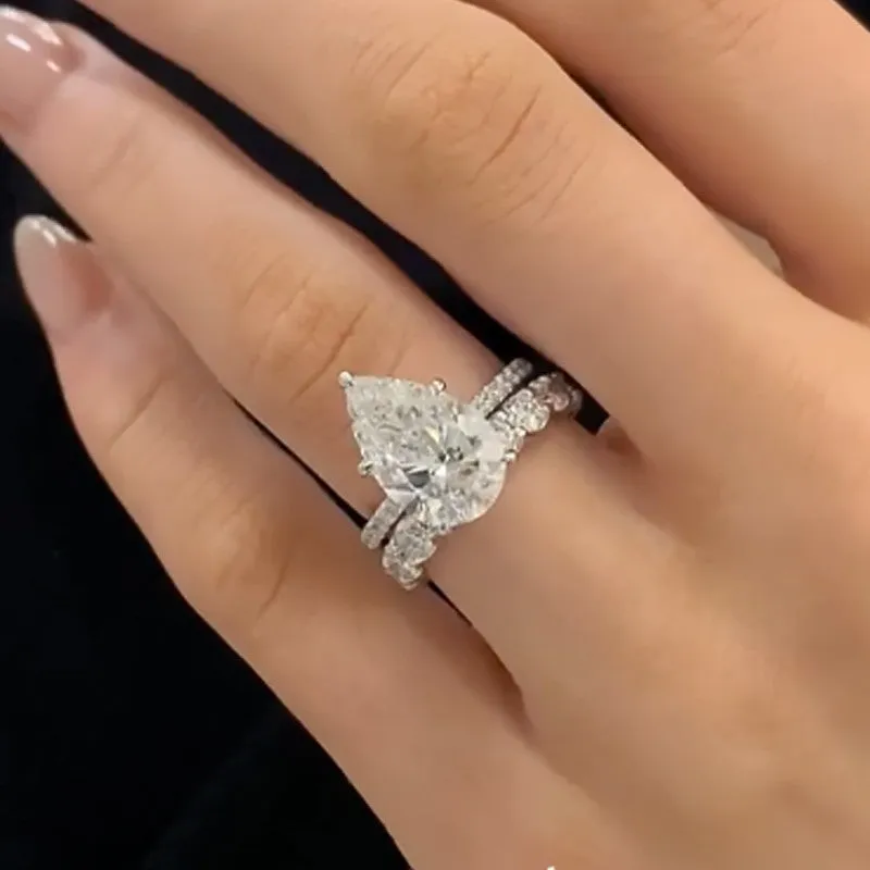 Chic Touch 4.5Ct Pear Cut Wedding Ring Set With Round Cut Eternity Wedding Band