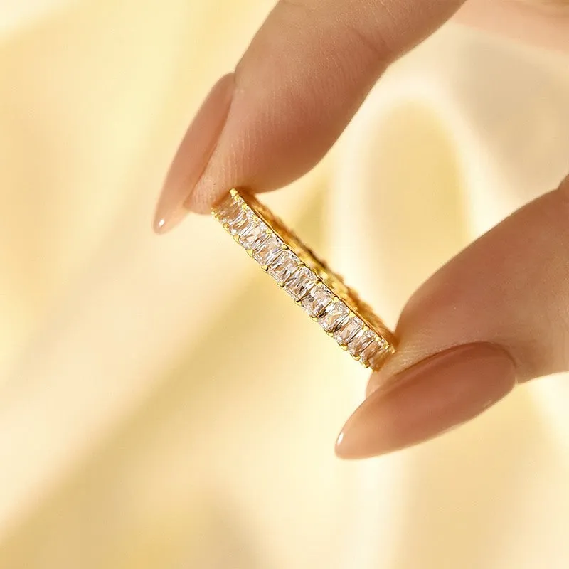 4.5Ct Radiant Cut Eternity Wedding Band In Sterling Silver Distinctive Shape