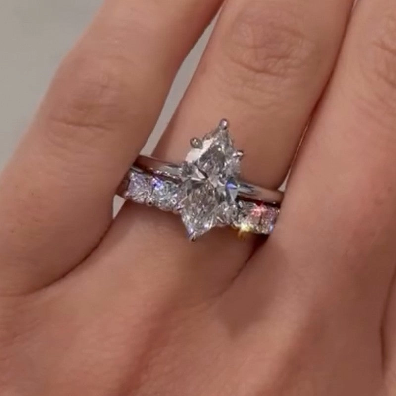 4.0Ct Marquise Cut Hidden Halo Engagement Ring With Classic Wedding Band Lux Appeal