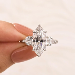 Exquisite Sparkle Silken Touch 4.0Ct Marquise Cut Three Stone Engagement Ring In Sterling Silver