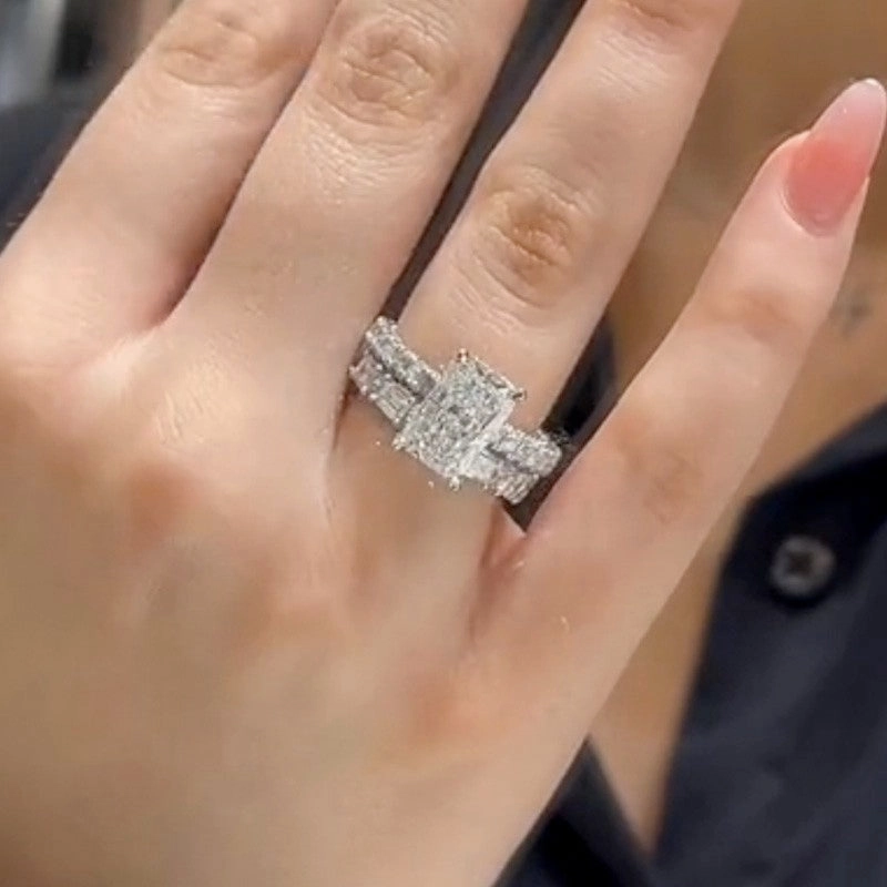 4.0Ct Radiant Cut Wedding Ring Set With Emerald Cut Wedding Band Wedding accessory Gift For Her