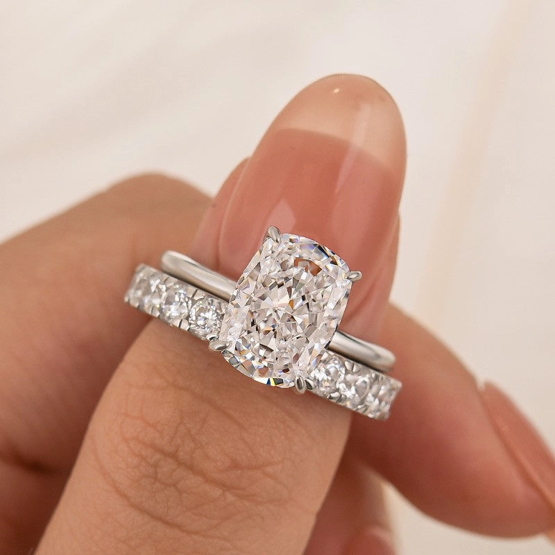 Trendy Sparkle 4.5Ct Cushion Cut Engagement Ring With Open Women's Wedding Band