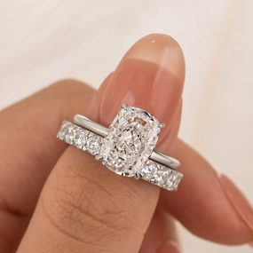 Trendy Sparkle 4.5Ct Cushion Cut Engagement Ring With Open Women's Wedding Band