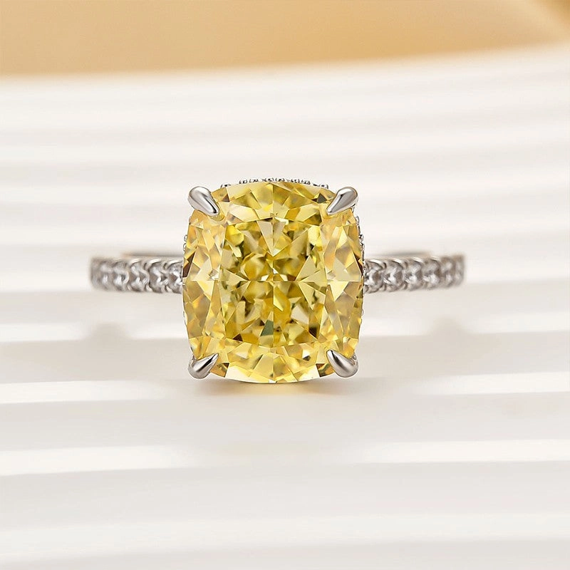 Ornate Accent Glamorous Design 4.5Ct Yellow Stone Cushion Cut Engagement Ring Promise Ring For Her