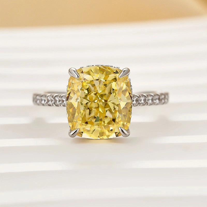 Exquisite Detailing 4.5Ct Yellow Stone Cushion Cut Engagement Ring Promise Ring For Her