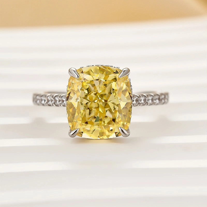 4.5Ct Yellow Stone Cushion Cut Engagement Ring Promise Ring For Her Date Look Monochrome Mood