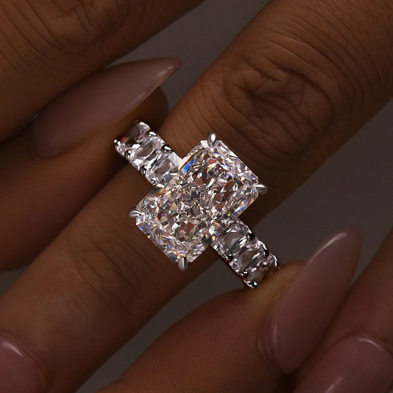 Custom Styling Chic Look 5.0Ct Radiant Cut Hidden Halo Half Engagement Ring In Sterling Silver