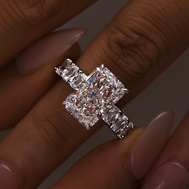 Everyday Detail 5.0Ct Radiant Cut Hidden Halo Half Engagement Ring In Sterling Silver