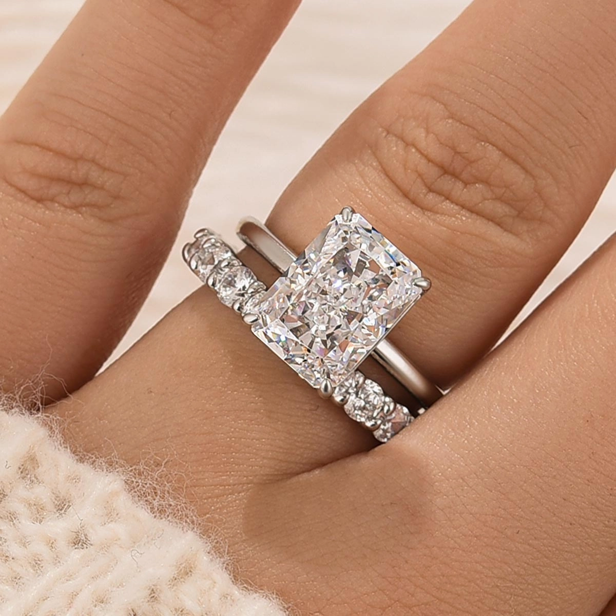 Classic Duo Season Match 5.0Ct Radiant Cut Promise Ring For Her With Round Cut Wedding Band