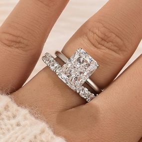 Classic Duo Season Match 5.0Ct Radiant Cut Promise Ring For Her With Round Cut Wedding Band