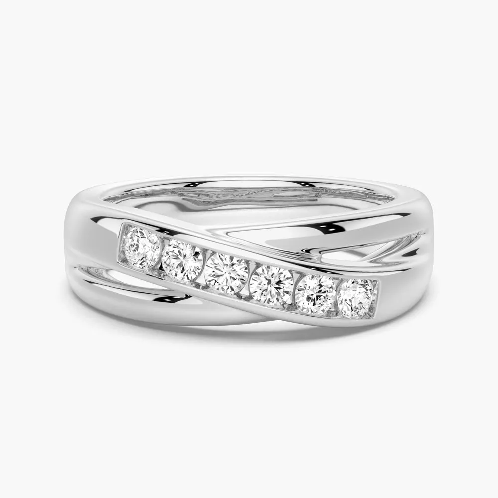 5mm Crossover Channel Set Moissanite Men's Wedding Band Shiny Pieces