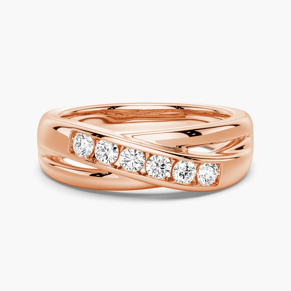 5mm Crossover Channel Set Moissanite Men's Wedding Band Signature Sparkle Everyday Design