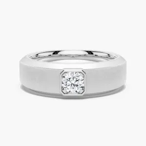 6.5mm Beveled Edge Solitaire Moissanite Men's Band Bold Detail Classic Beauty