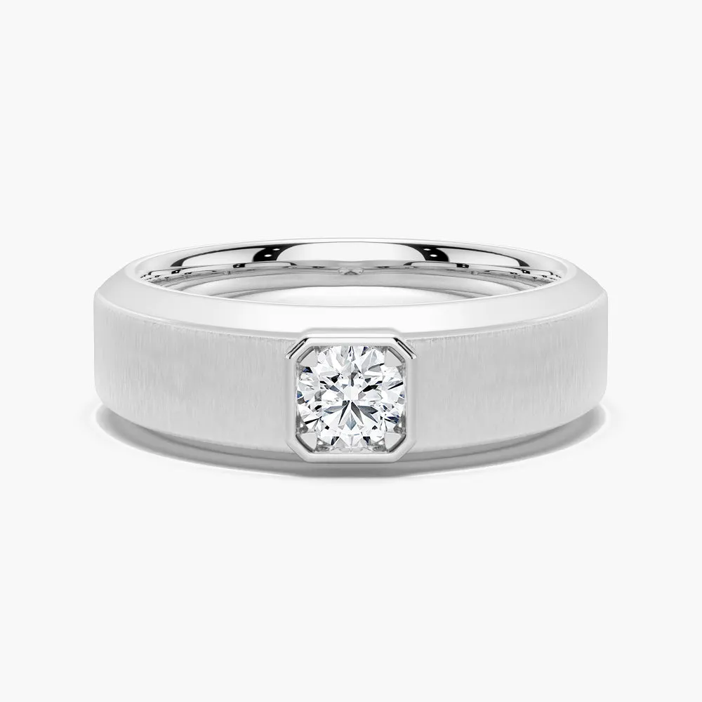 6.5mm Beveled Edge Solitaire Moissanite Men's Band Bold Detail Classic Beauty
