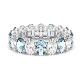 6.6 CT. Lab Grown White Sapphire with Aquamarine Gemstone Band Excellent Symbol Event Jewelry