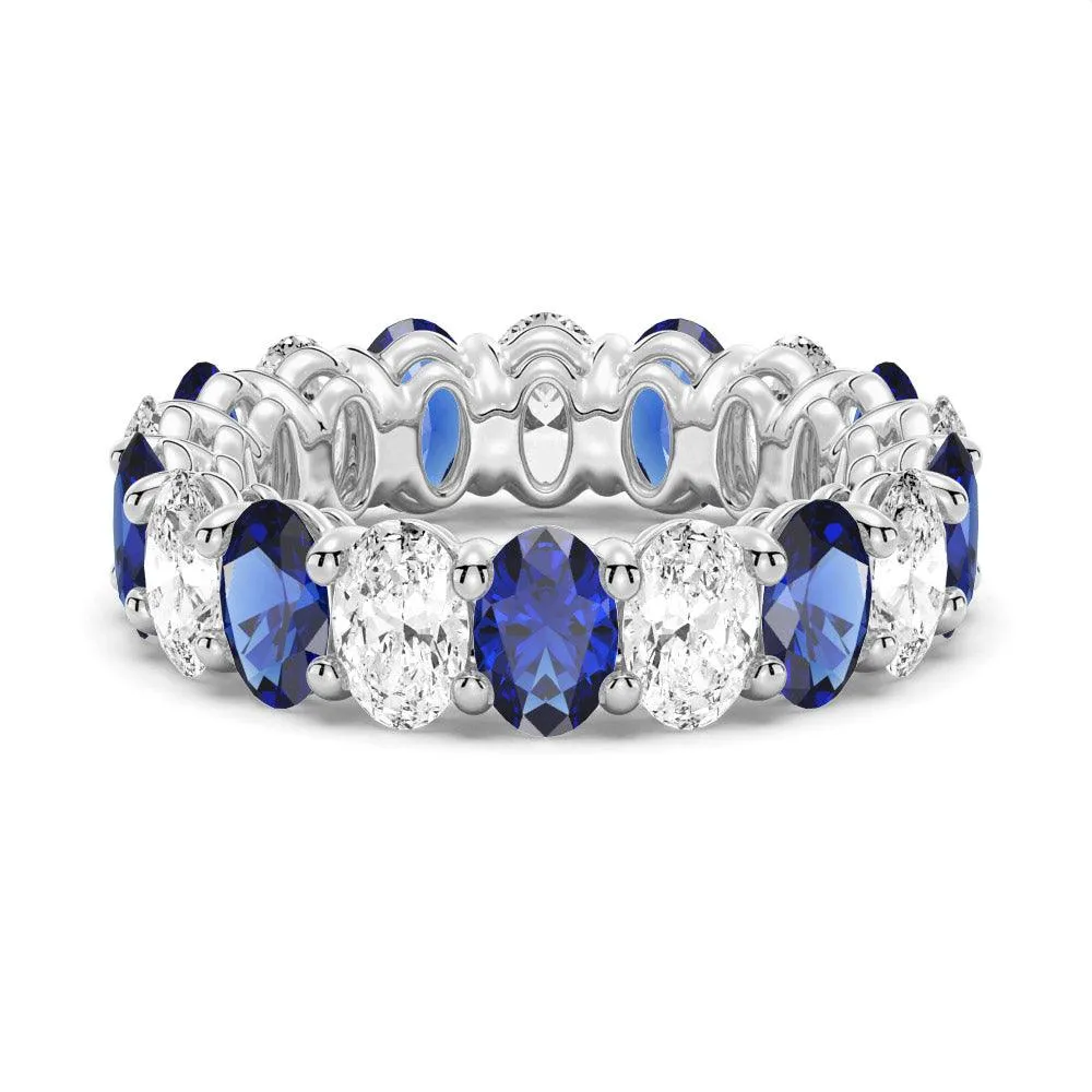 6.6 CT. Lab Grown White Sapphire with  Blue Sapphire Gemstone Band Premium Craft Modern Trend