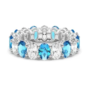 6.6 CT. Lab Grown White Sapphire with  Blue Topaz Gemstone Band Contemporary Ornament