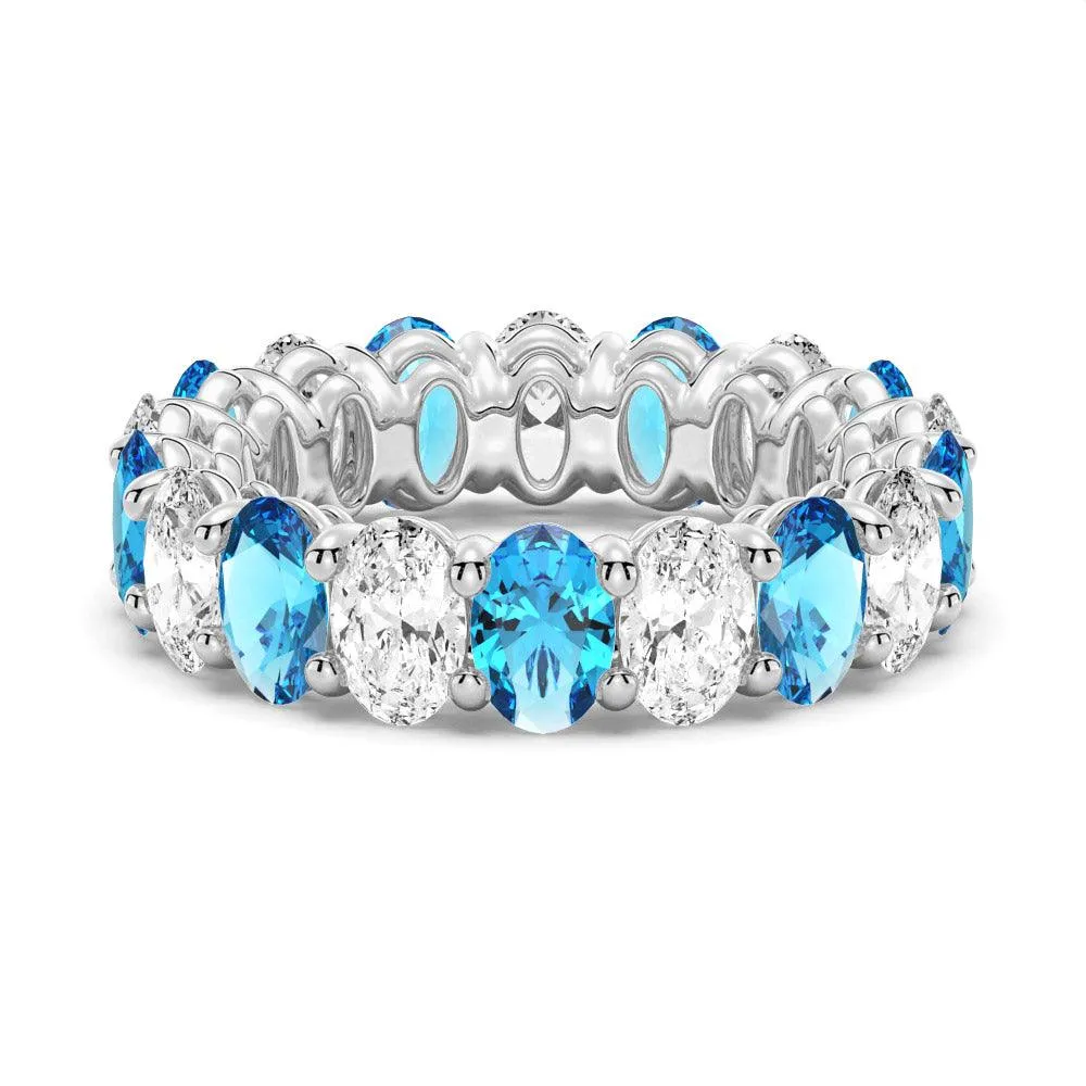 Delicate Shine 6.6 CT. Lab Grown White Sapphire with  Blue Topaz Gemstone Band