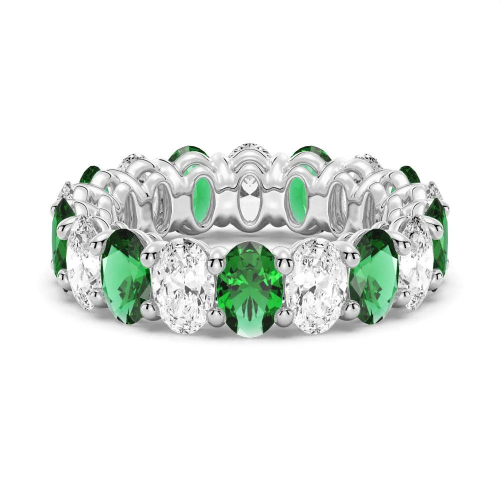 Branded Product Evergreen style 6.6 CT. Lab Grown White Sapphire with  Green Emerald Gemstone Band