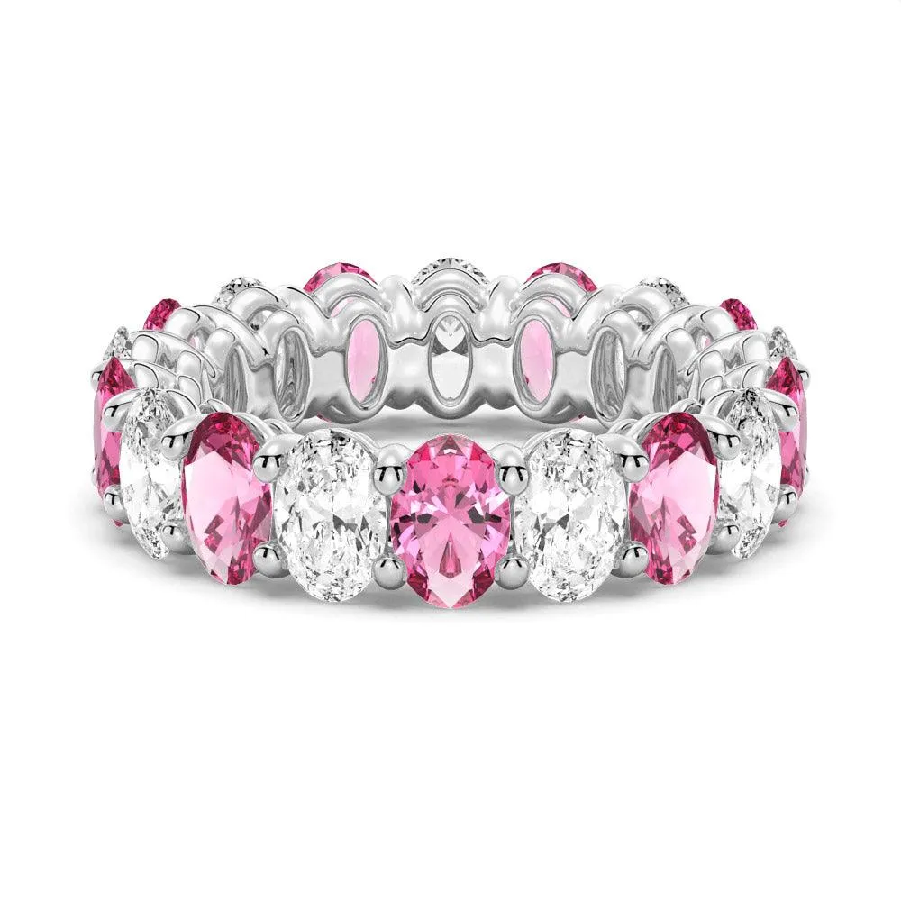 Polished Appearance 6.6 CT. Lab Grown White Sapphire with  Pink Tourmaline Gemstone Band