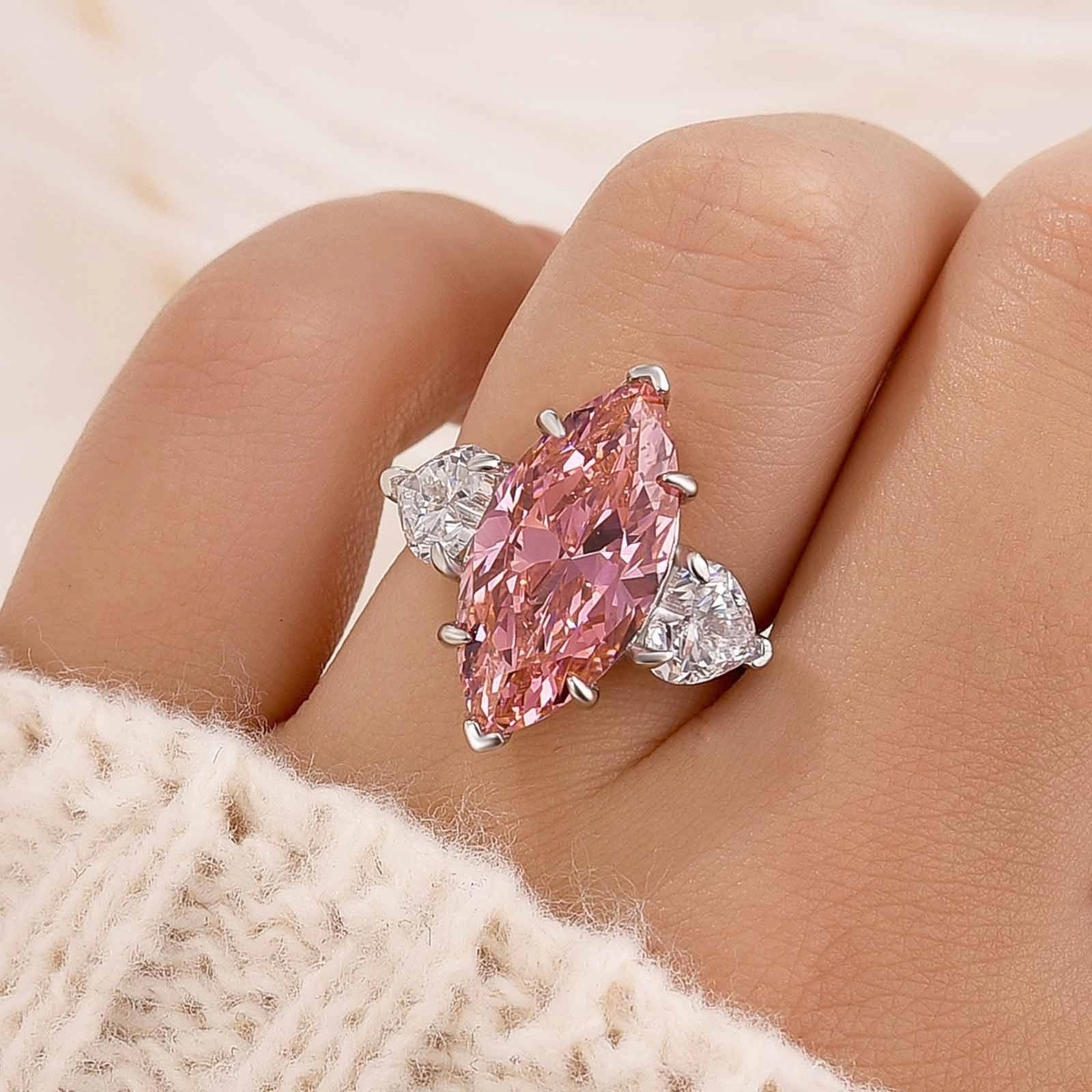 6.0Ct Marquise Cut Three Stone Engagement Ring In Sterling Silver Understated Detail Timeless Charm