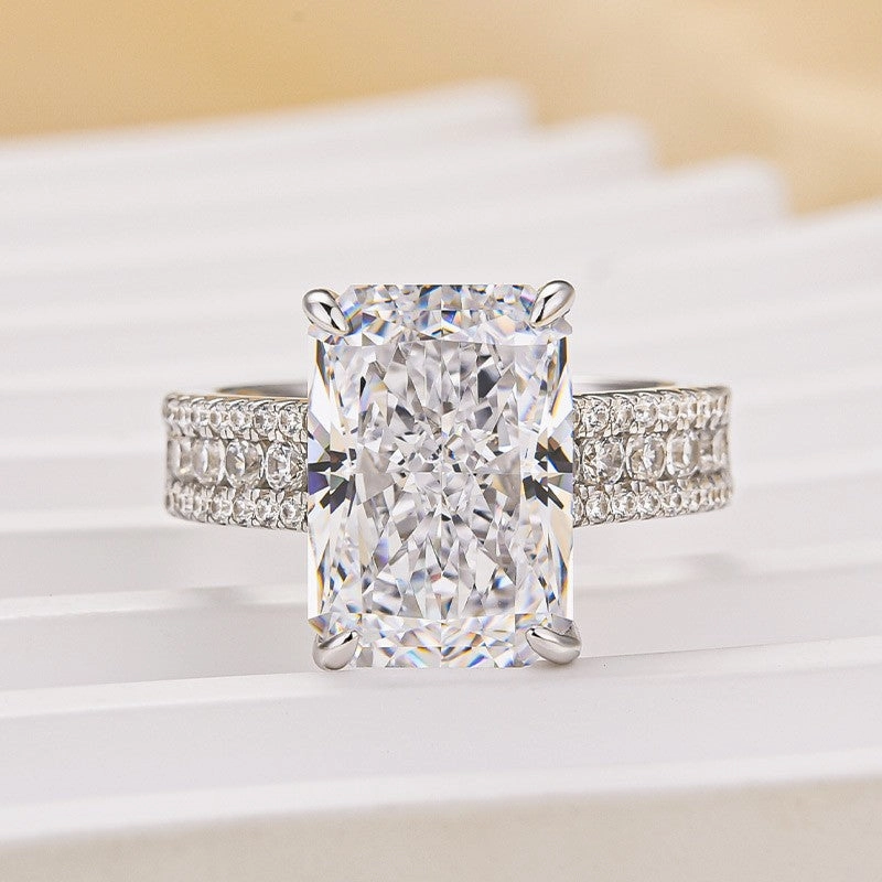 City Look Delicate Form 6.5Ct Radiant Cut Three-Row Luxe Engagement Ring Travel Ring For Her