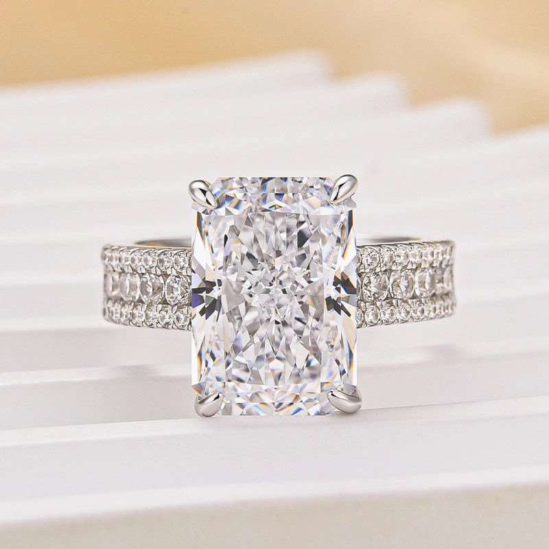 6.5Ct Radiant Cut Three-Row Luxe Engagement Ring Travel Ring For Her Shiny Embellishment Sunset Style