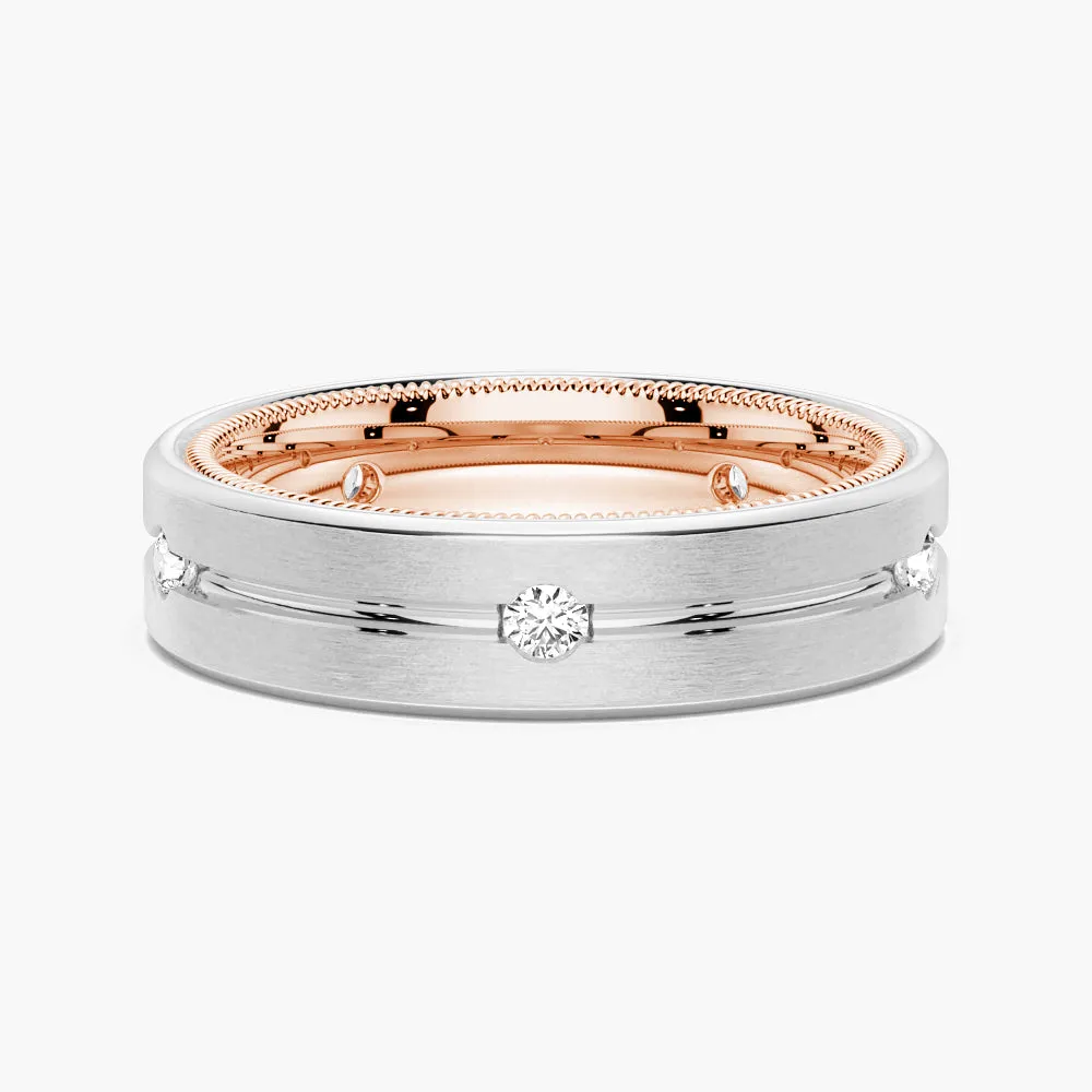 7.5mm Two Tone Matte Finish Moissanite Men's Wedding Band Weekend Look Chic Evening