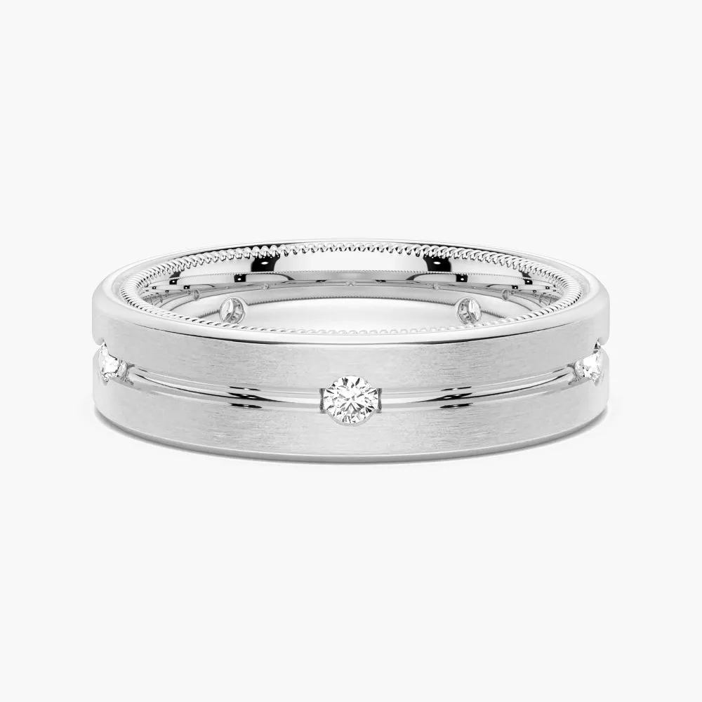 Fashion Daily Vivid Finish 7.5mm Two Tone Matte Finish Moissanite Men's Wedding Band